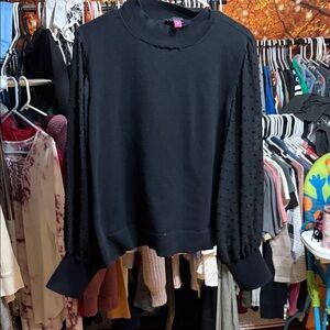 Vince Camuto Black Clip Dot Sleeve Sweater XXL Asymmetrical Hem